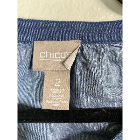 Chicos‎ 2 Blue Embroidered Long Sleeve Tunic Boho Top Size Large Peasant Prairie - Picture 3 of 15